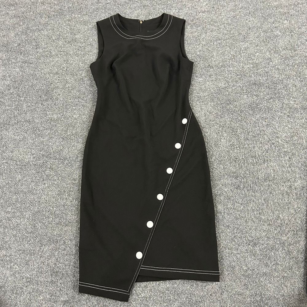 Tommy Hilfiger Dress Womens Size 2 Black Contrast Stitch Asymmetric Sheath